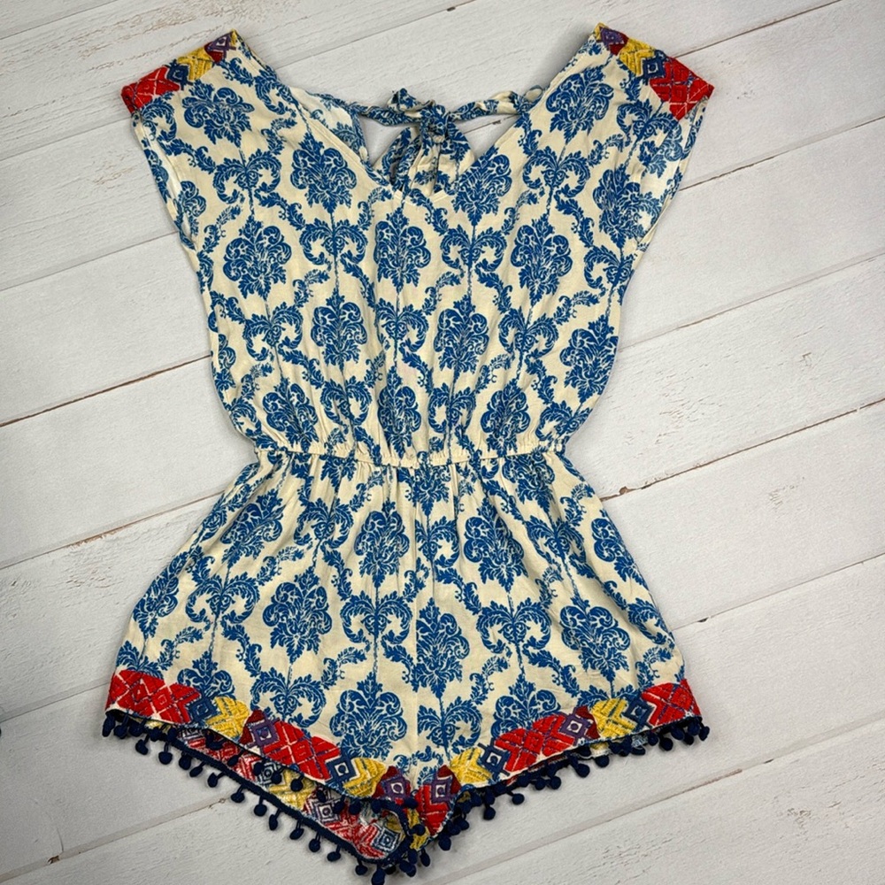 Thml Chinoiserie Style Romper With Pom Poms - Size Small